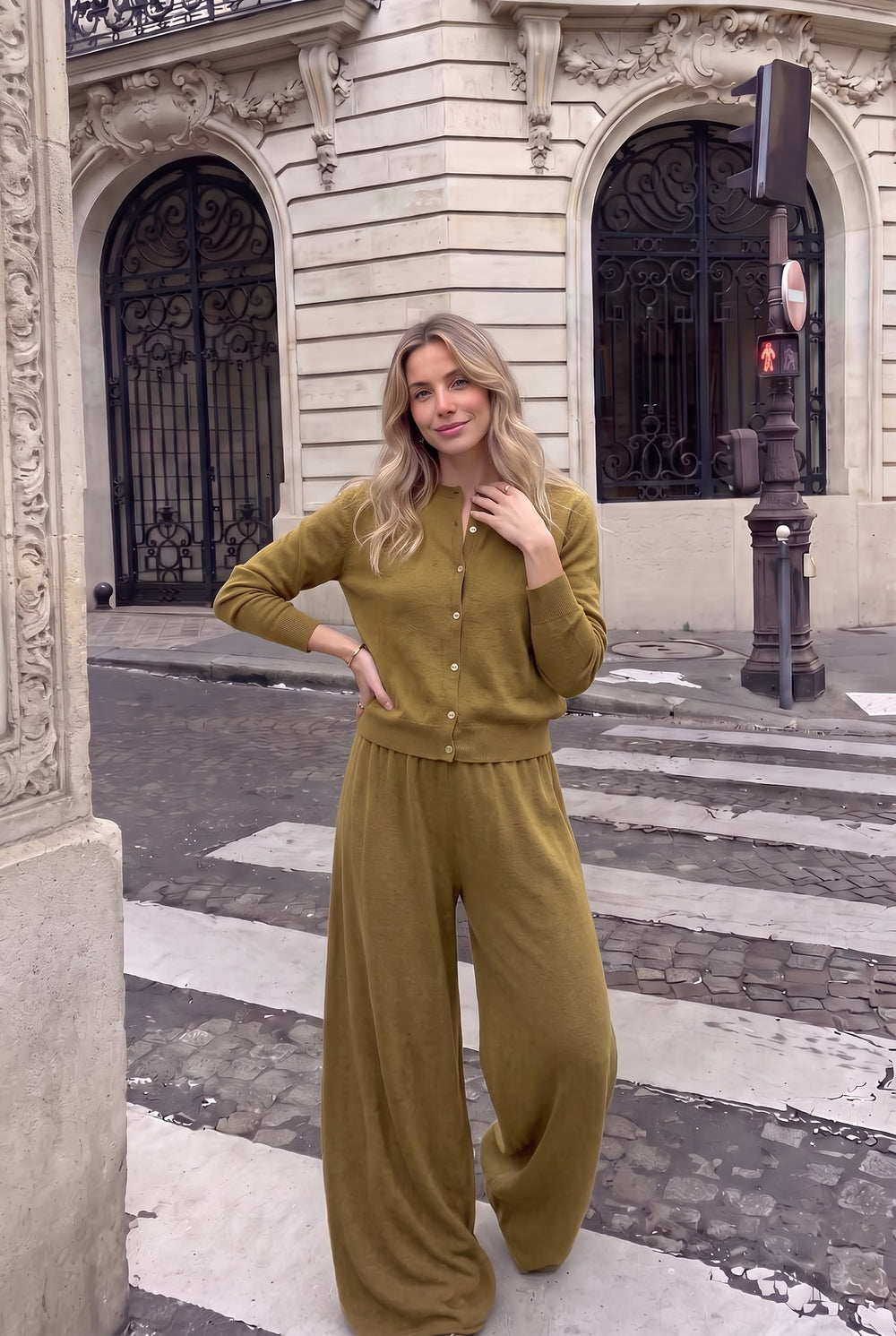 Pantalon en Cachemire Large en Maille Douce