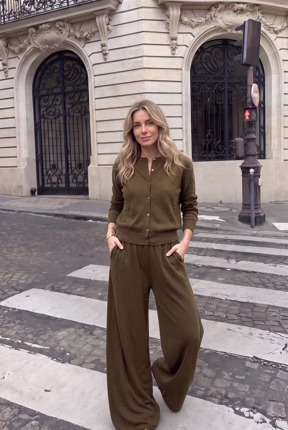 Pantalon en Cachemire Large en Maille Douce