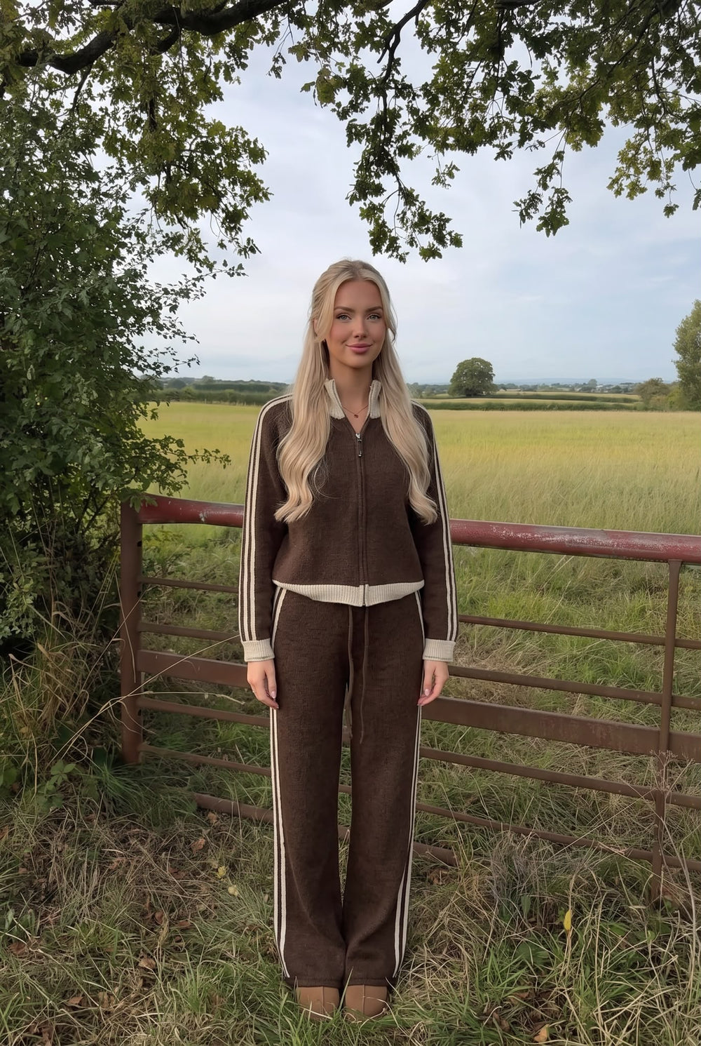 Pantalon Large en Laine à Bandes Sportswear