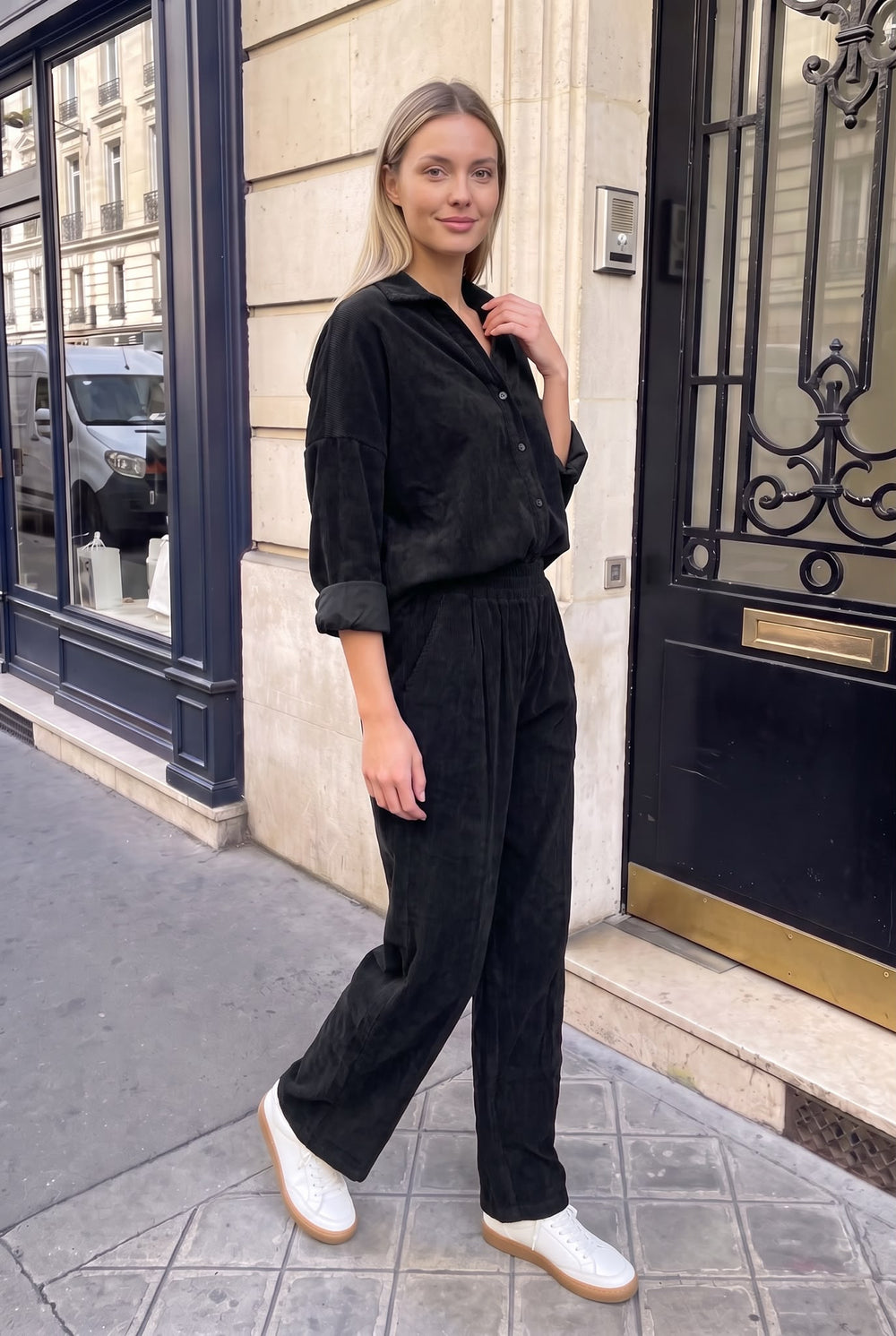 Chemise en Velours Oversize à Col Chemise