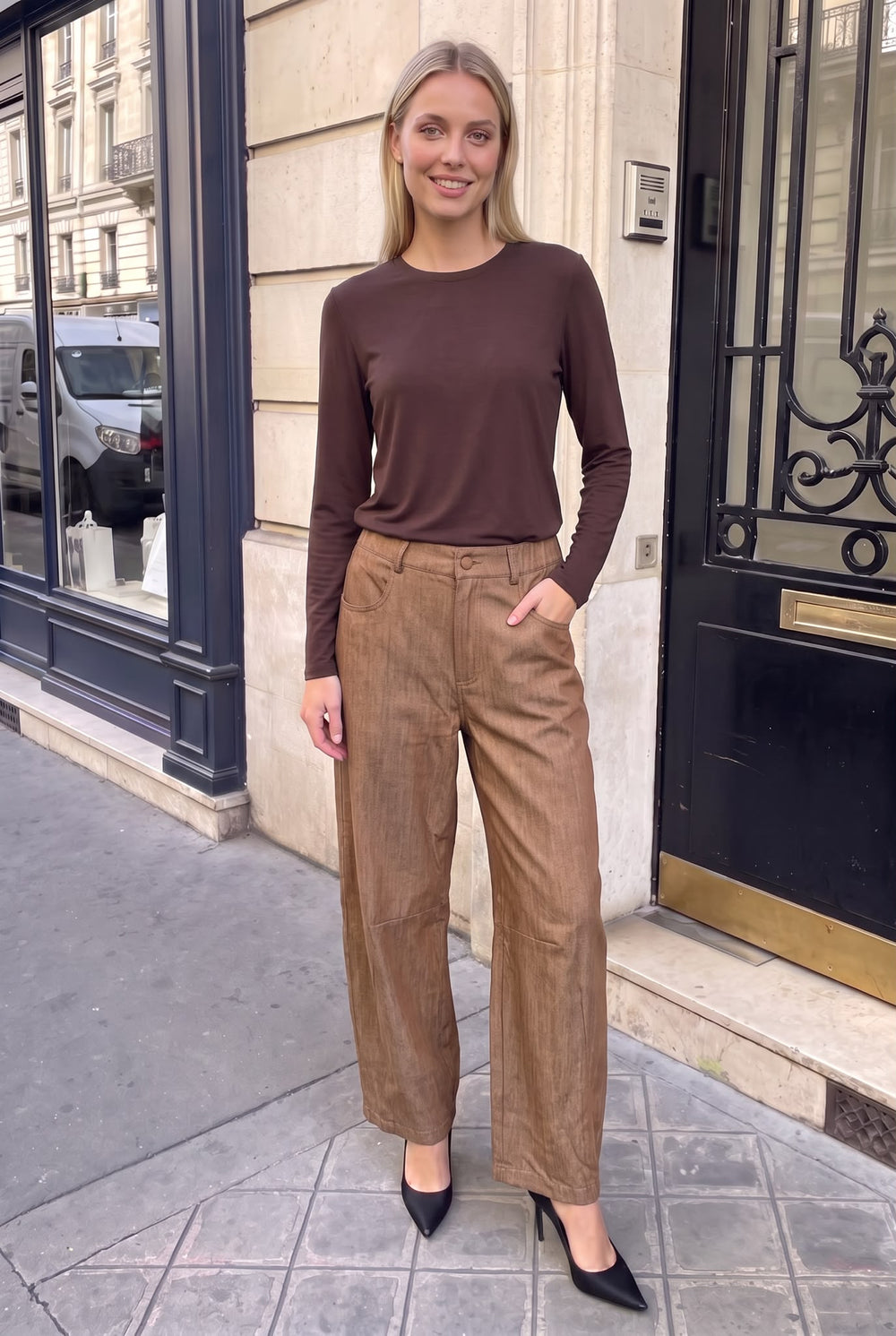 Pantalon en Tencel Wide Leg Effet Denim