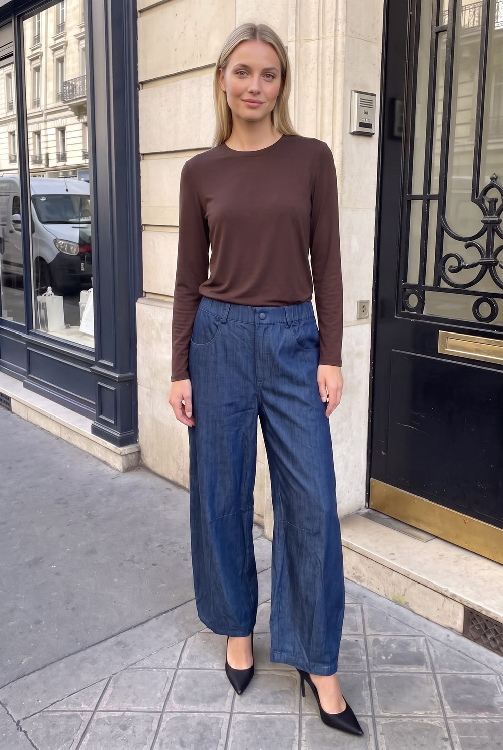 Pantalon en Tencel Wide Leg Effet Denim