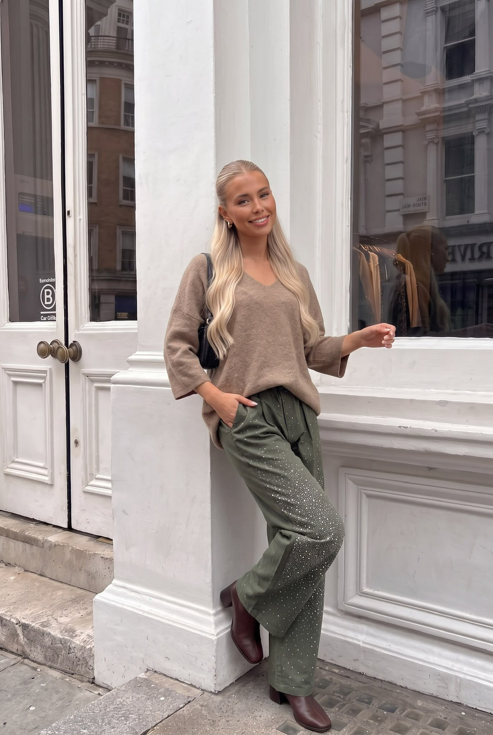 Pantalon Large en Coton à Strass