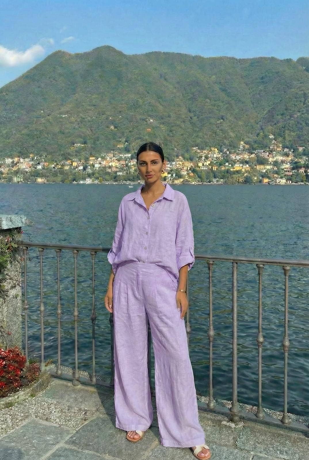 Pantalon En Lin Porté Avec La Chemise23806 Vendue Séparément