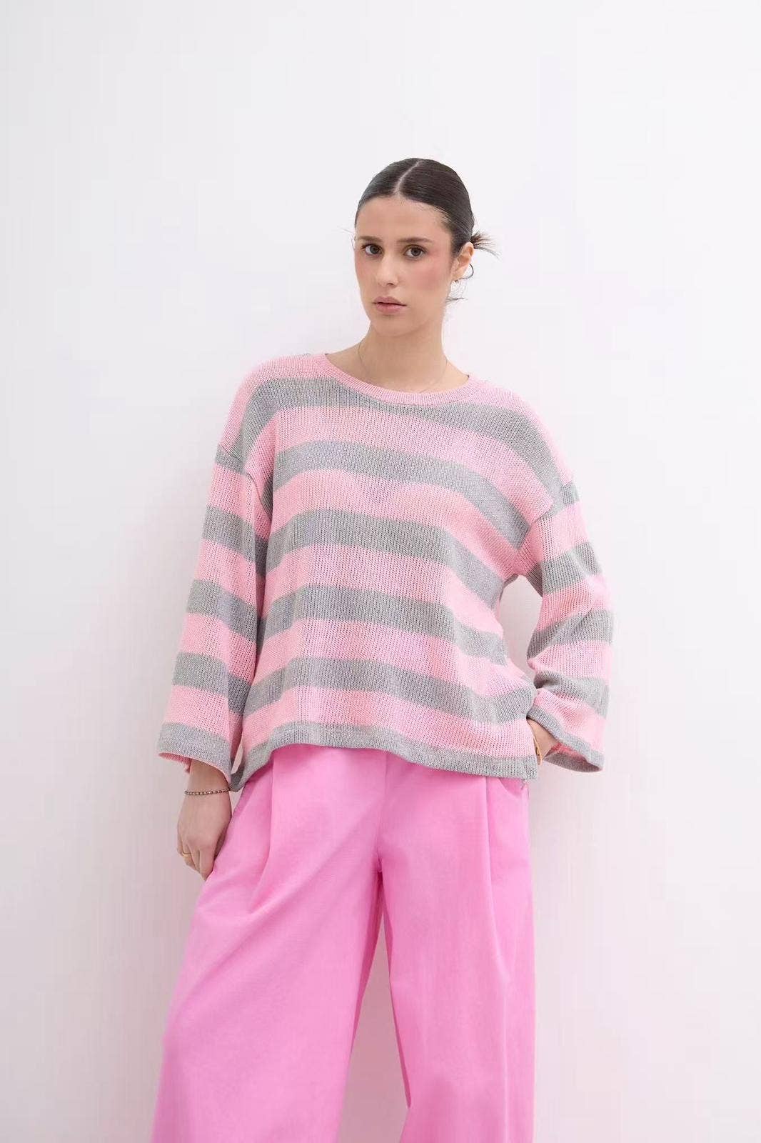 Pull Col Bateau Manche Longue Bicolore En Maille