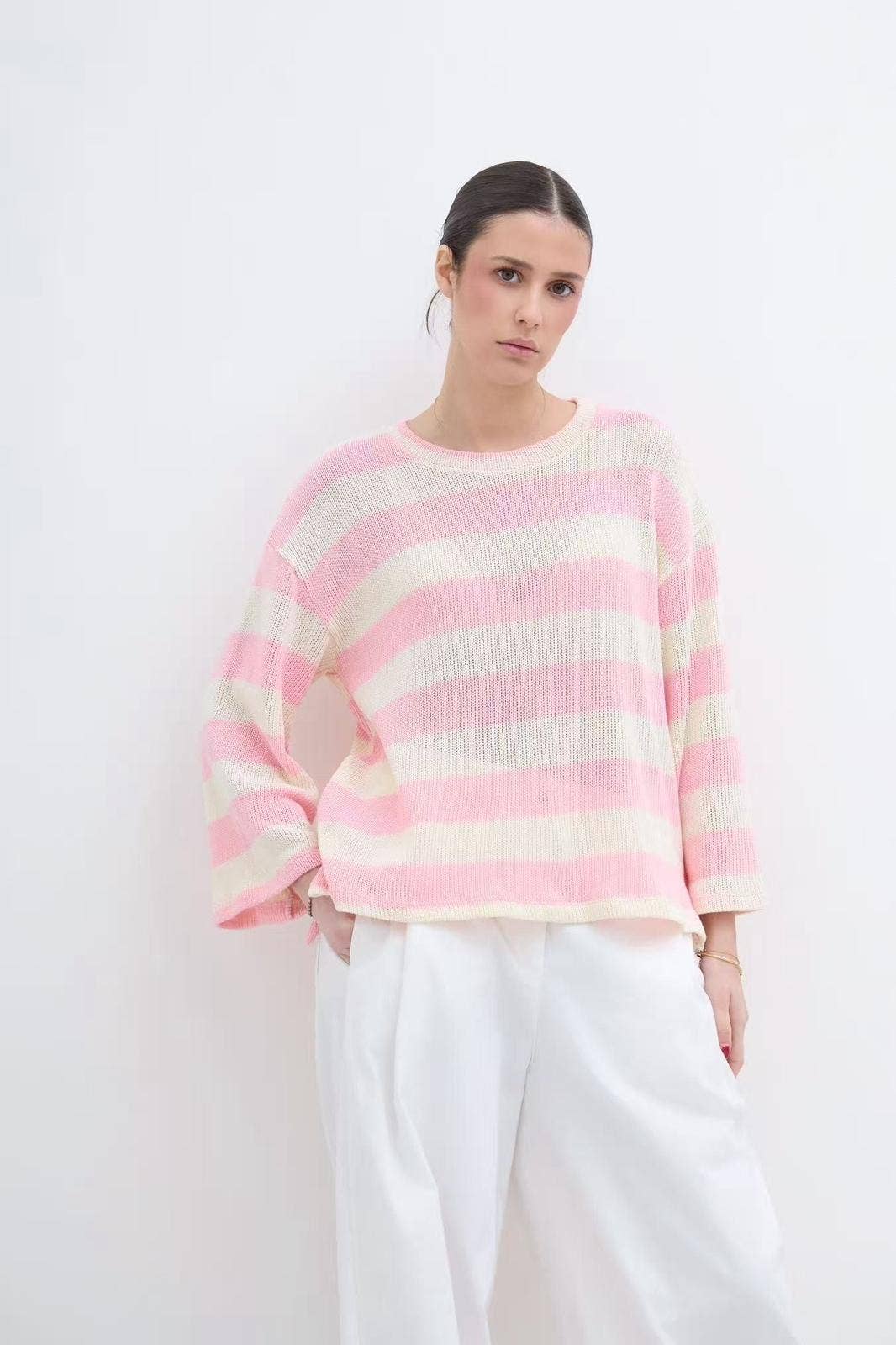 Pull Col Bateau Manche Longue Bicolore En Maille