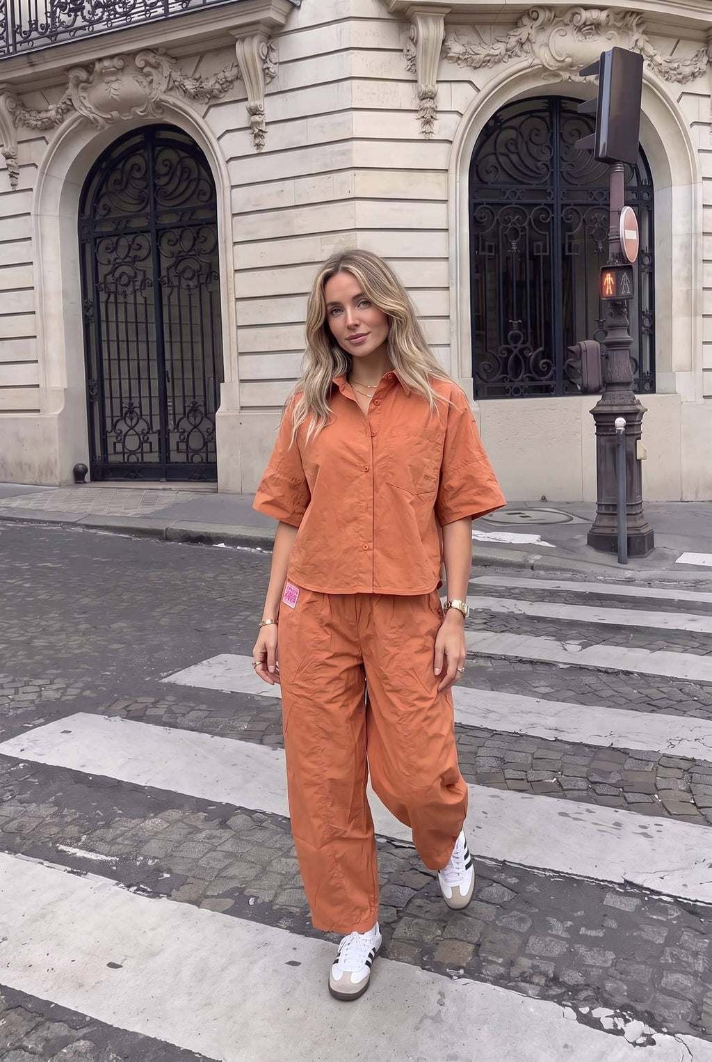 Chemise Popeline Coton Manches Courtes Oversize Porté Avec L