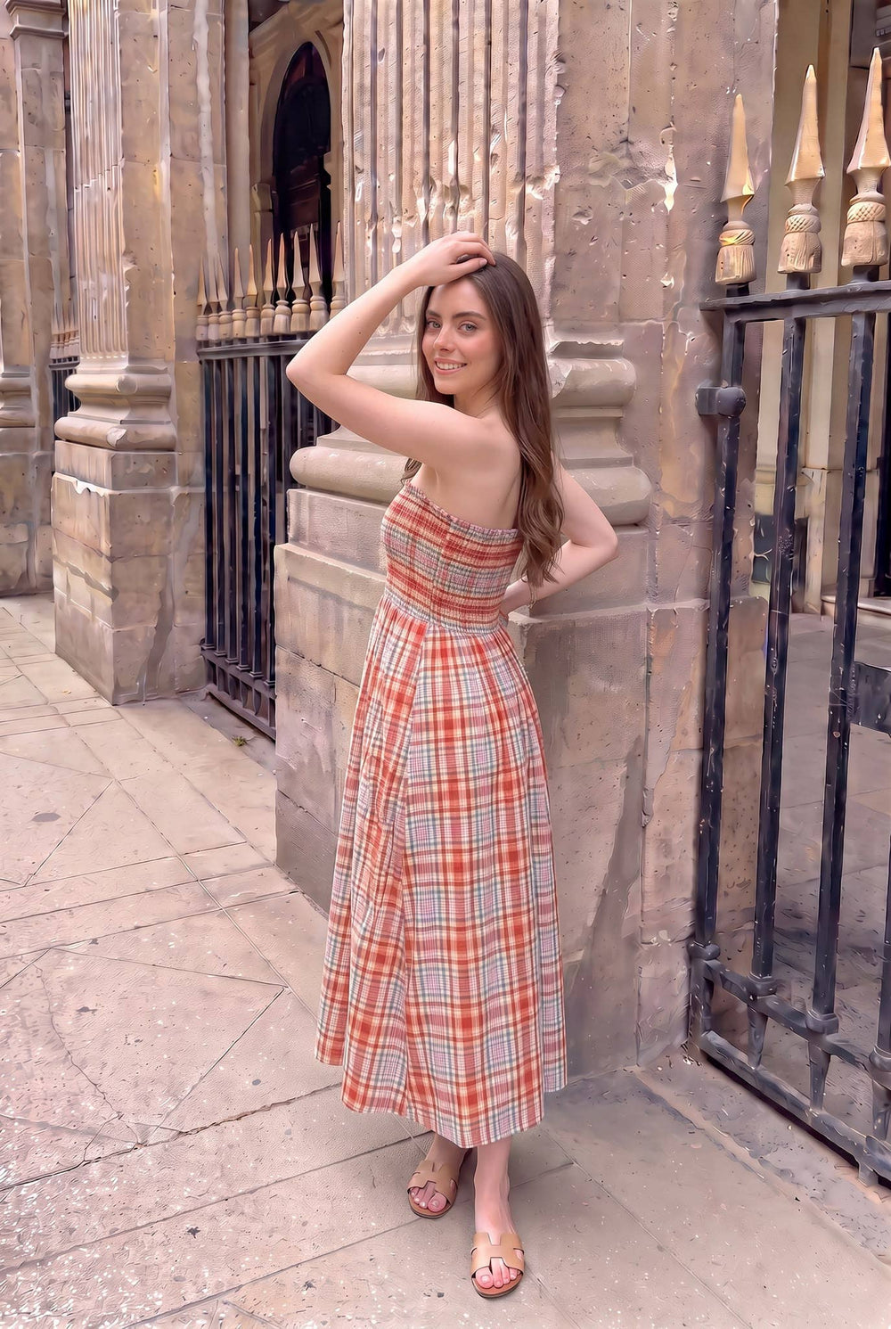 Robe Viscose À Carreaux