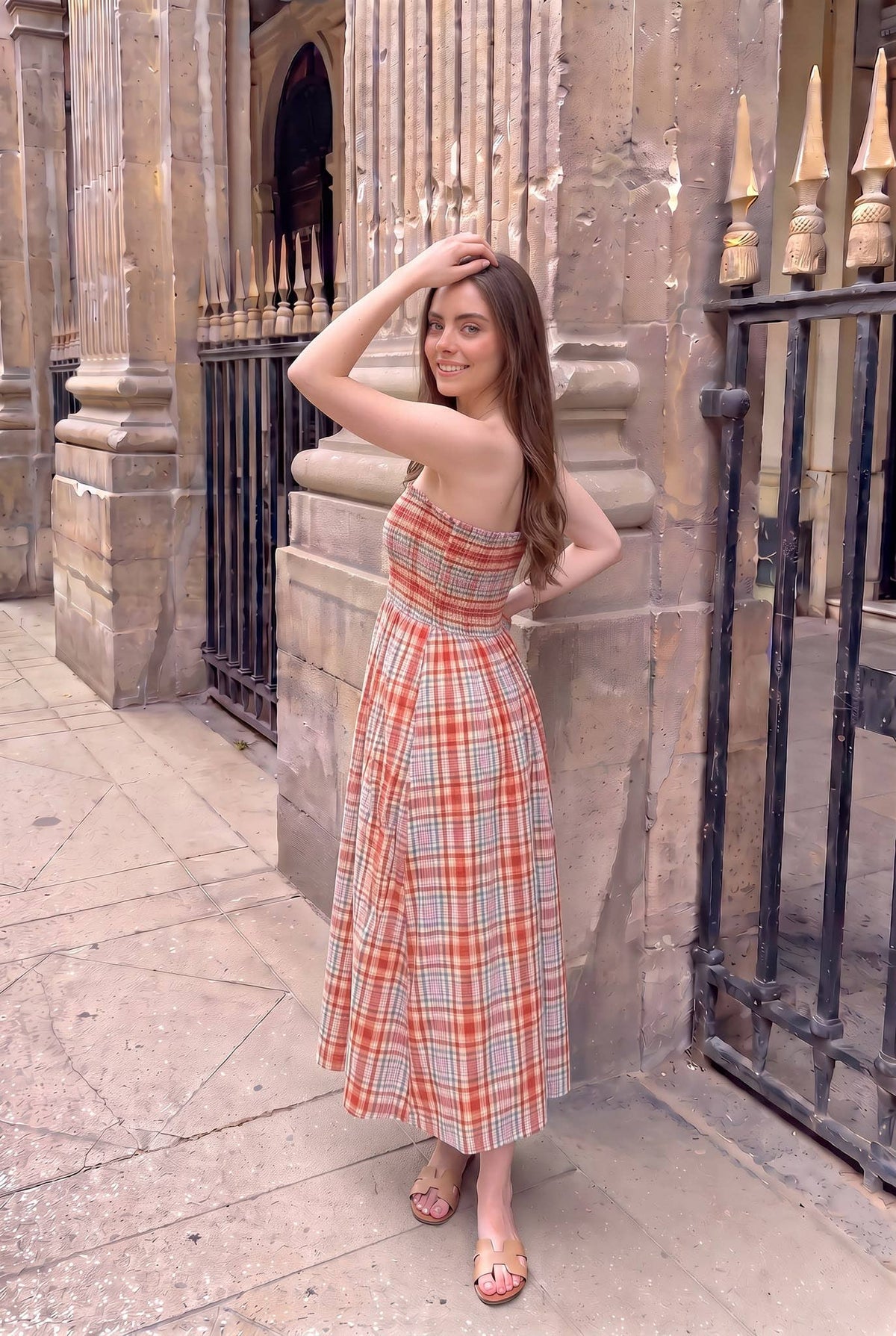Robe Viscose À Carreaux