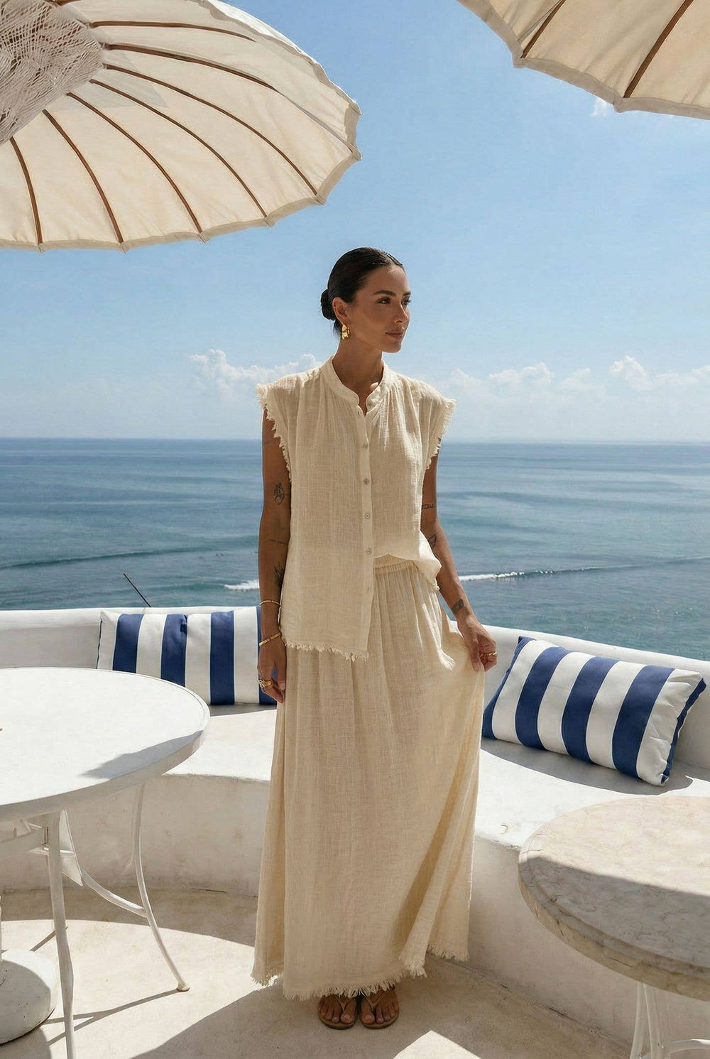 Chemise Sofia En Coton/Lin Portée Avec La Jupe14540