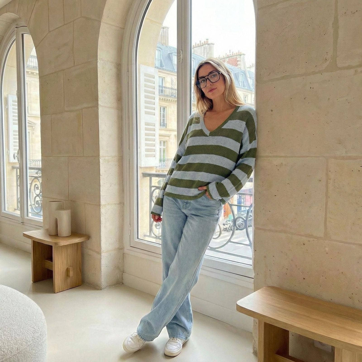 Pull Manche Longue Col V Oversize