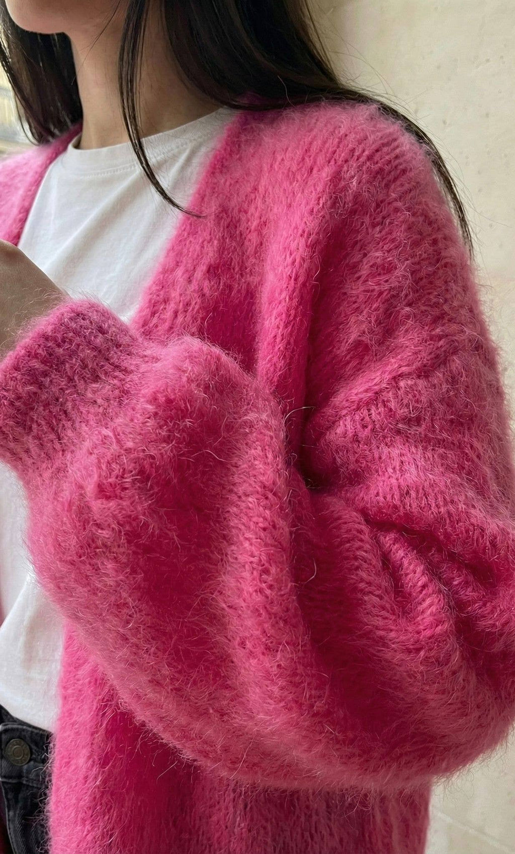 Gilet Court Manche Longue En Mohair