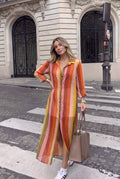 Robe Coton Longue Rayée Boutonnée - INCERTAINES