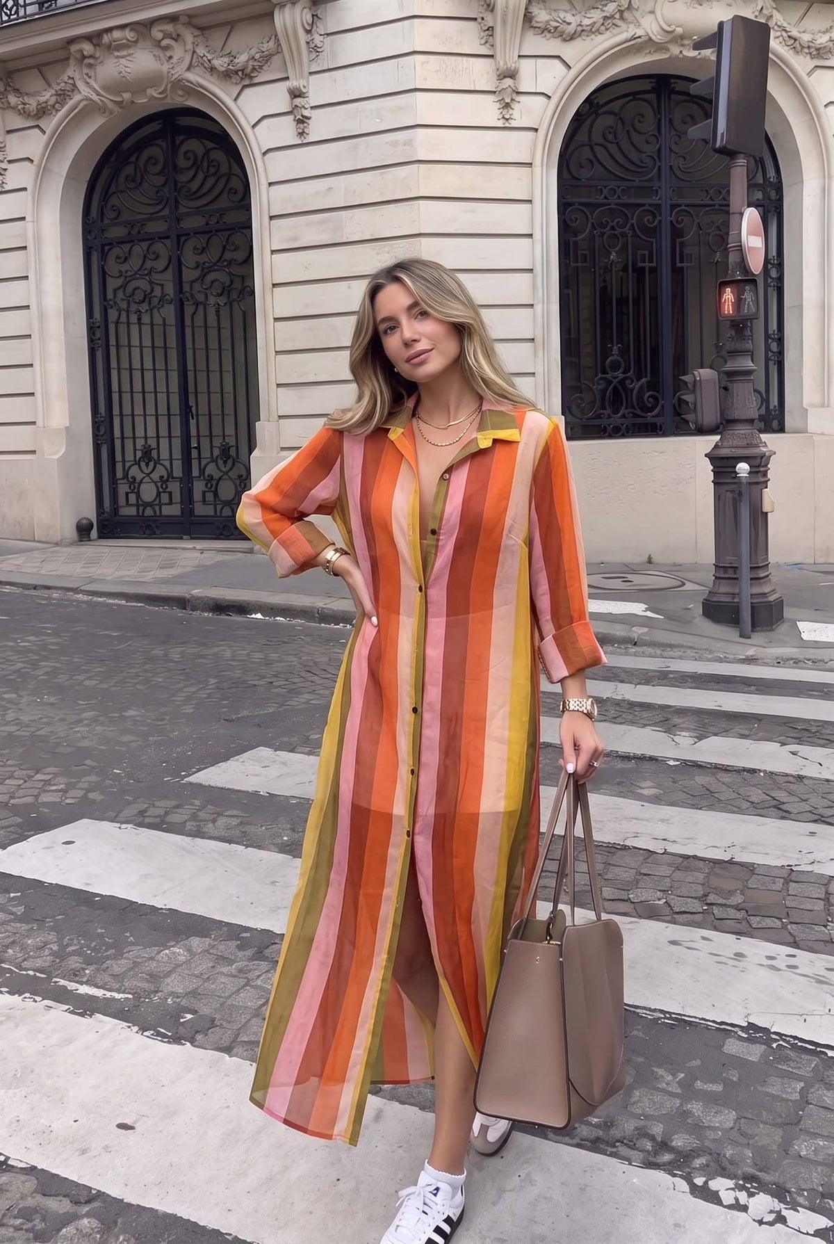 Robe Coton Longue Rayée Boutonnée - INCERTAINES