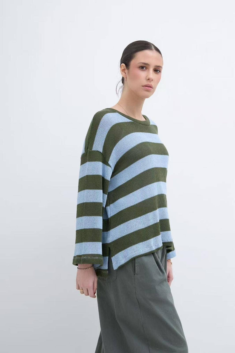 Pull Col Bateau Manche Longue Bicolore En Maille