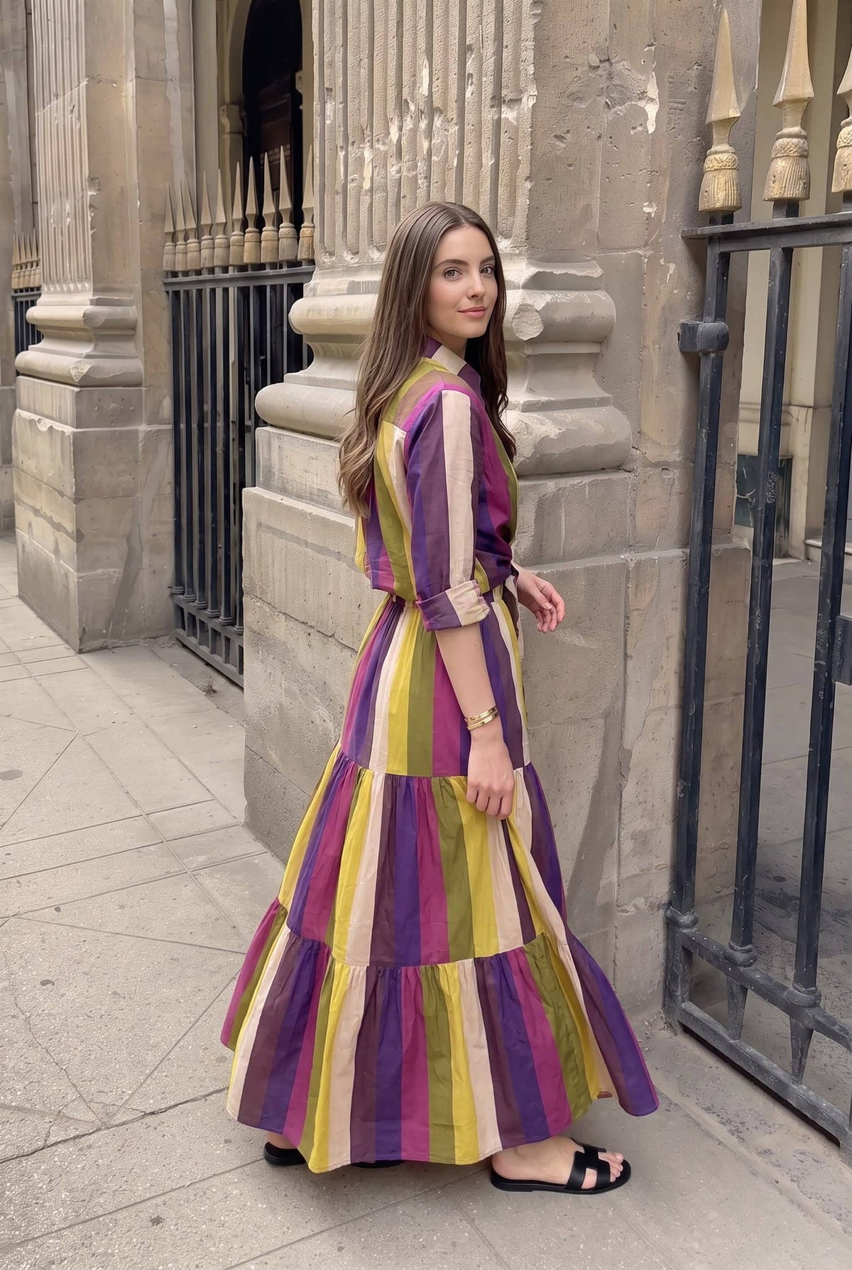 Chemise Rayure Longue Portée Avec La Jupe227 Vendue Séparément