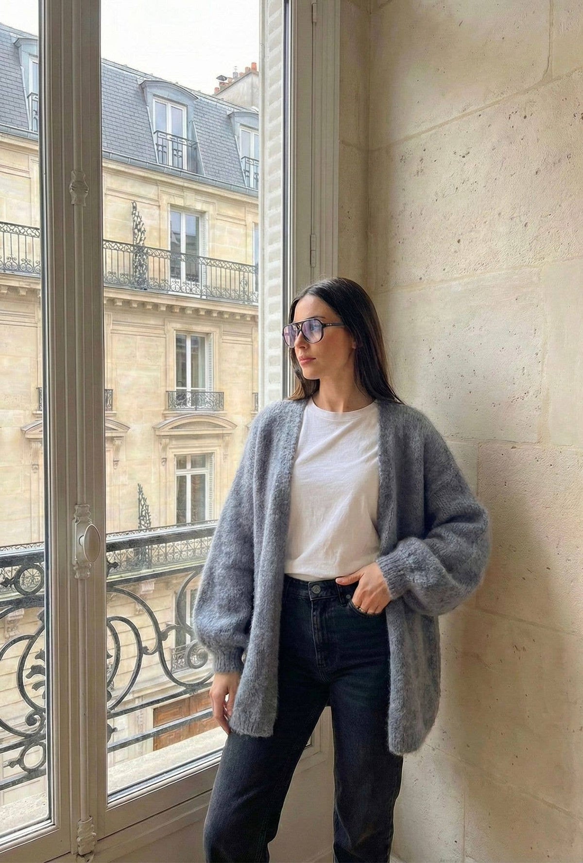 Gilet Court Manche Longue En Mohair