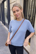 Short-Sleeve Round-Neck Acrylic Sweater - INCERTAINES