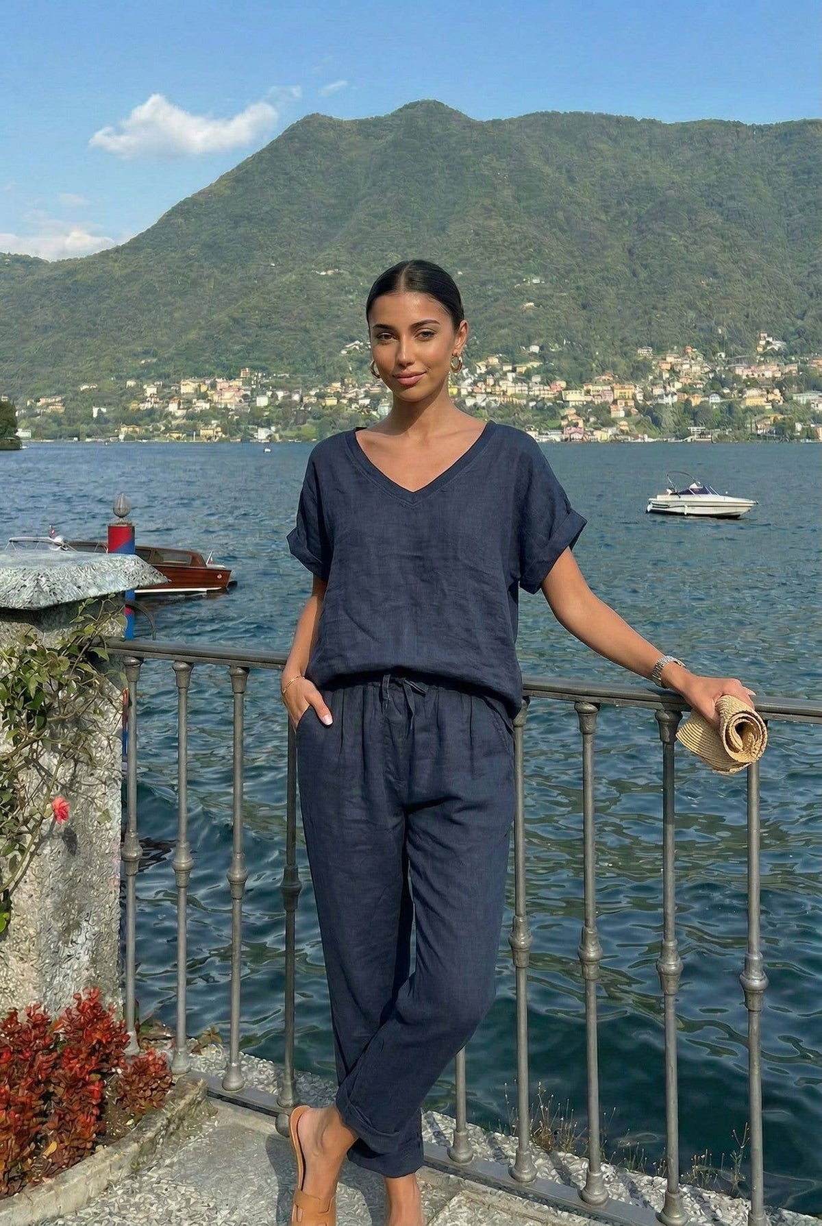 Pantalon En Lin Porté Avec Le Haut26429 Vendu Séparément
