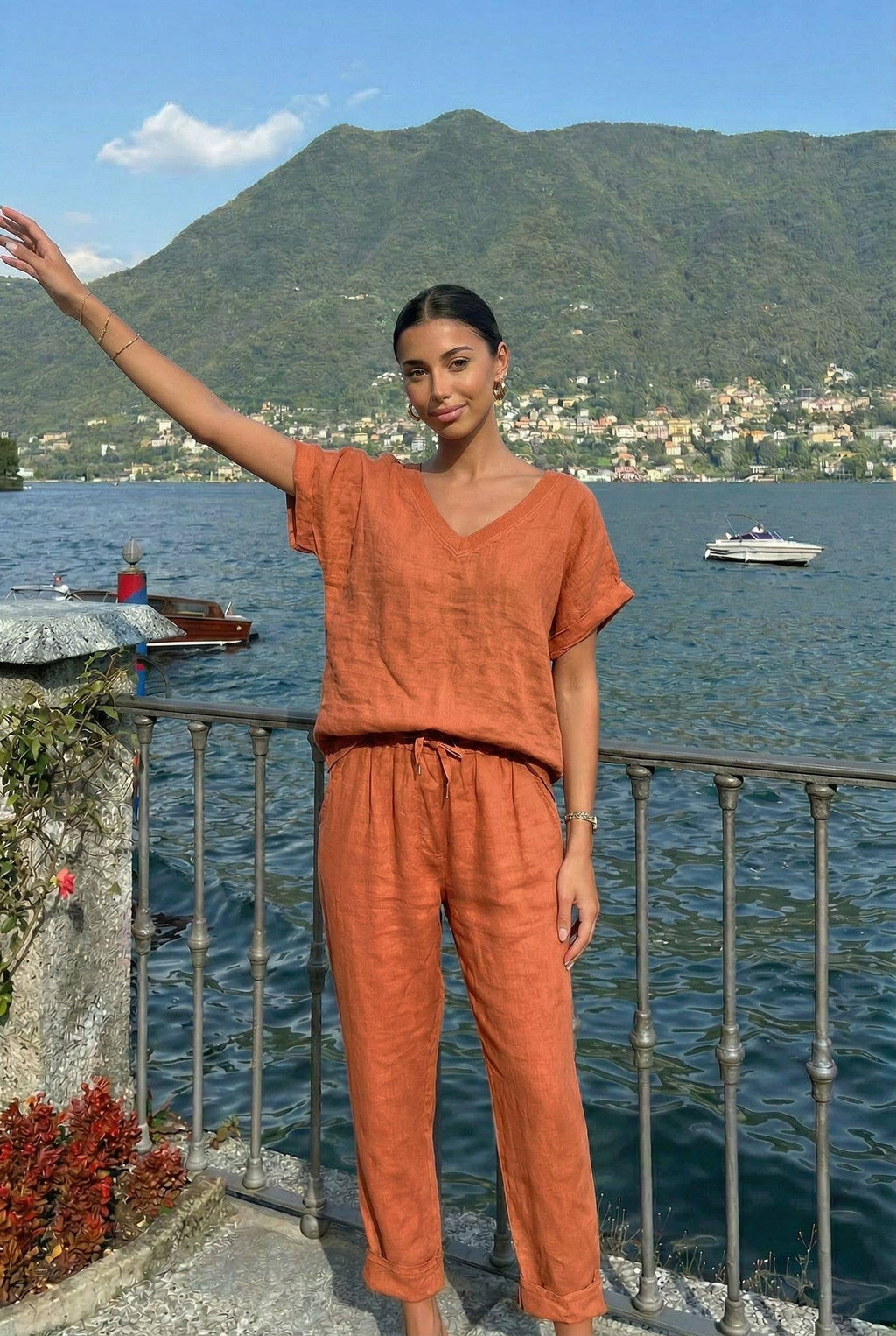 Pantalon En Lin Porté Avec Le Haut26429 Vendu Séparément