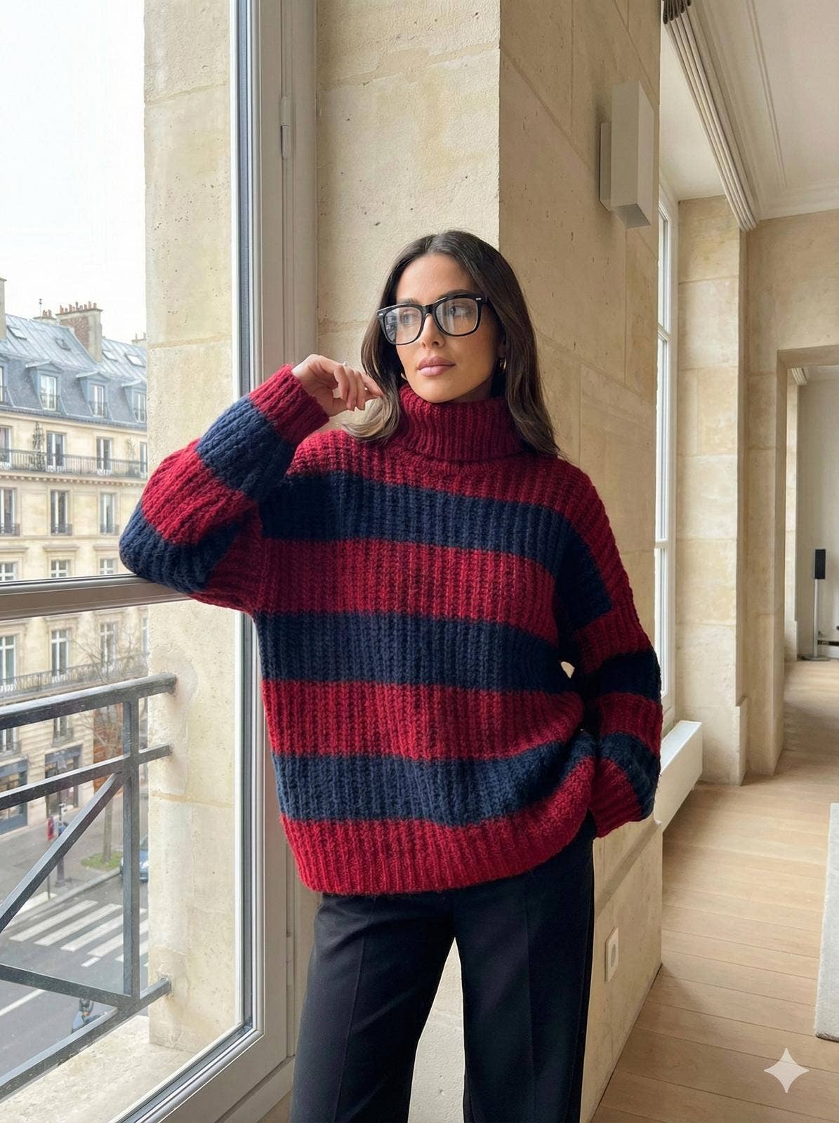 Pull Col Roulé Oversize A Rayure