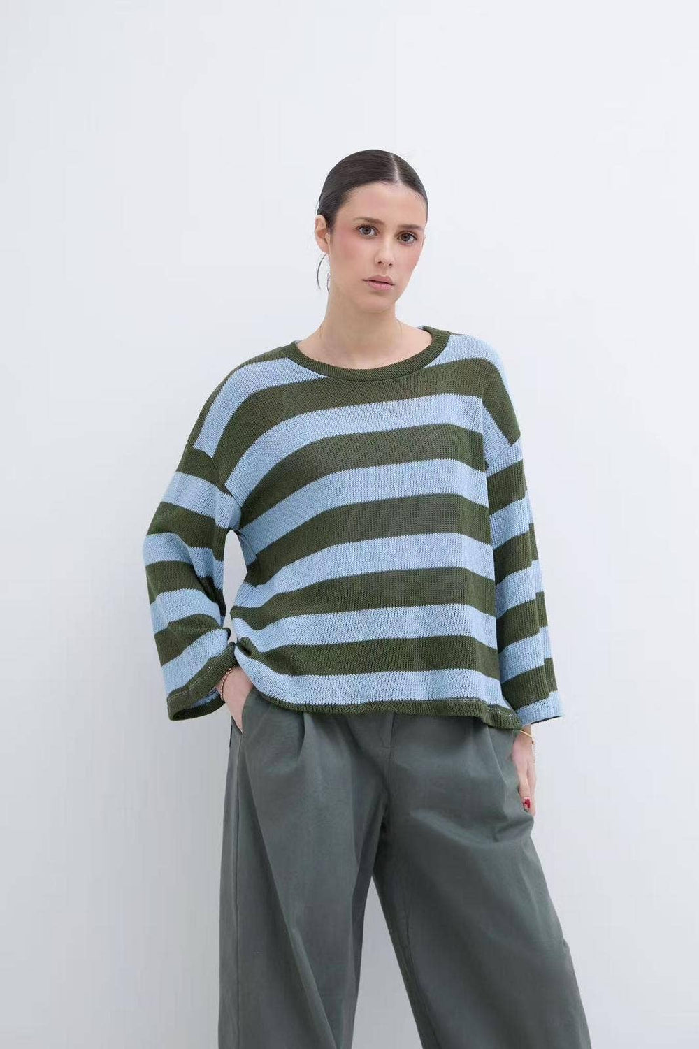 Pull Col Bateau Manche Longue Bicolore En Maille