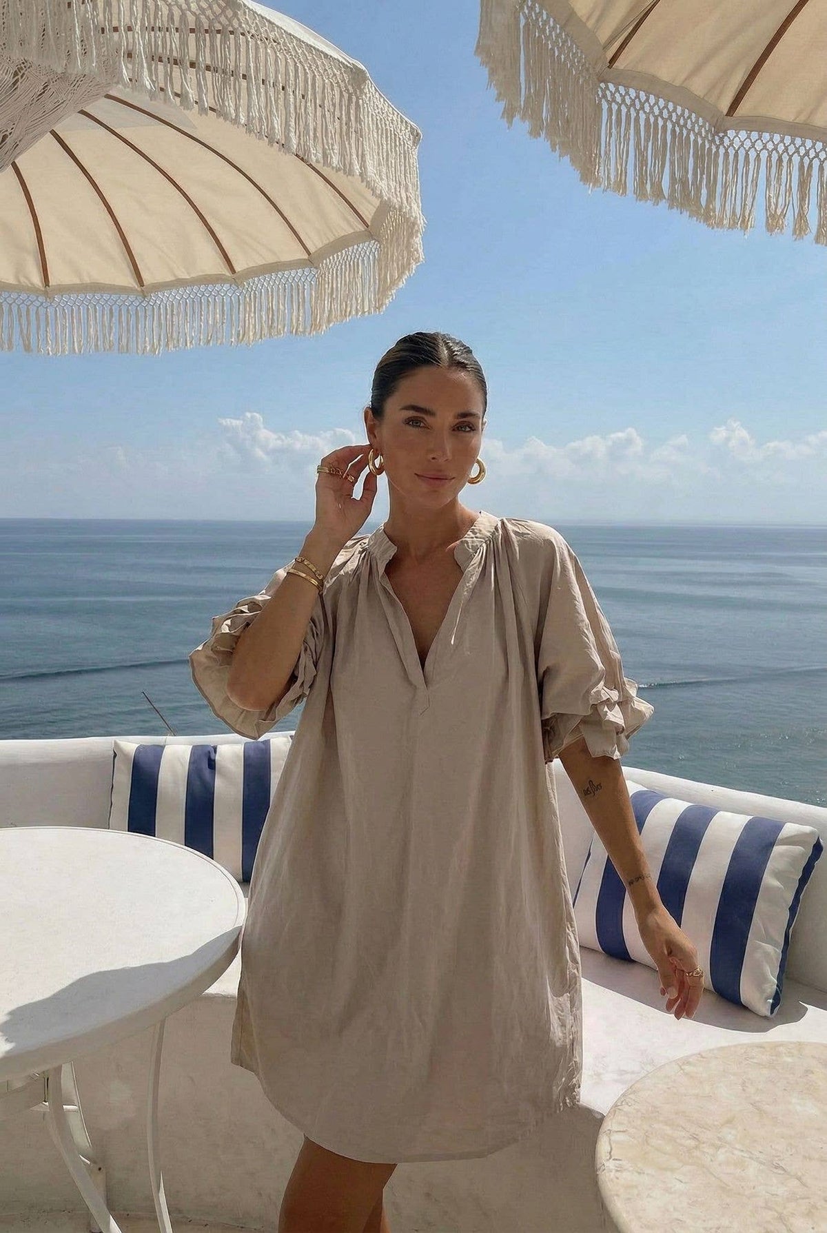 Robe Manche Ballon En Popeline