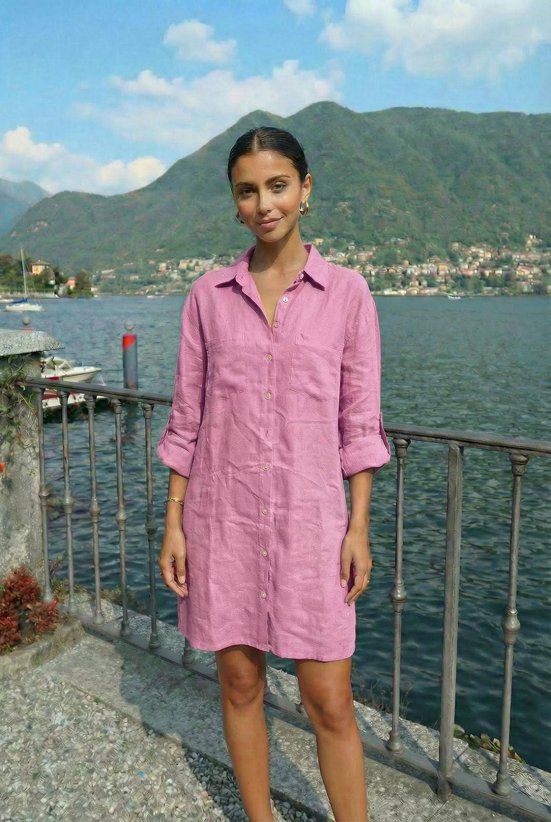 Robe Genoux Avec Poche Sur La Poitrine