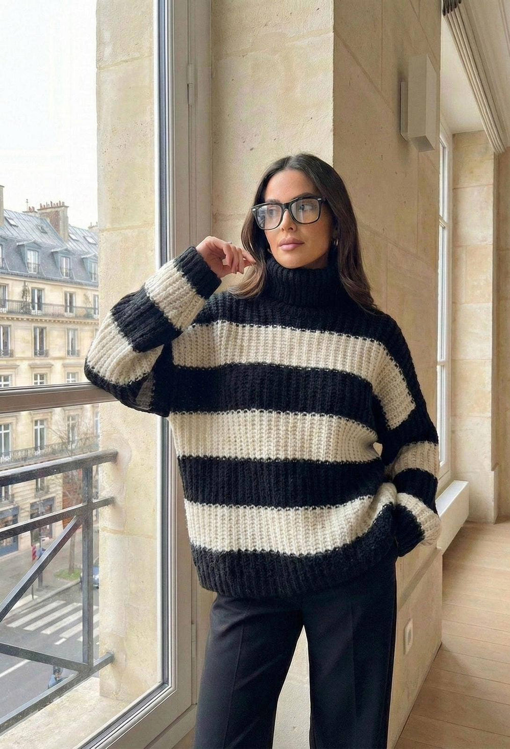 Pull Col Roulé Oversize A Rayure