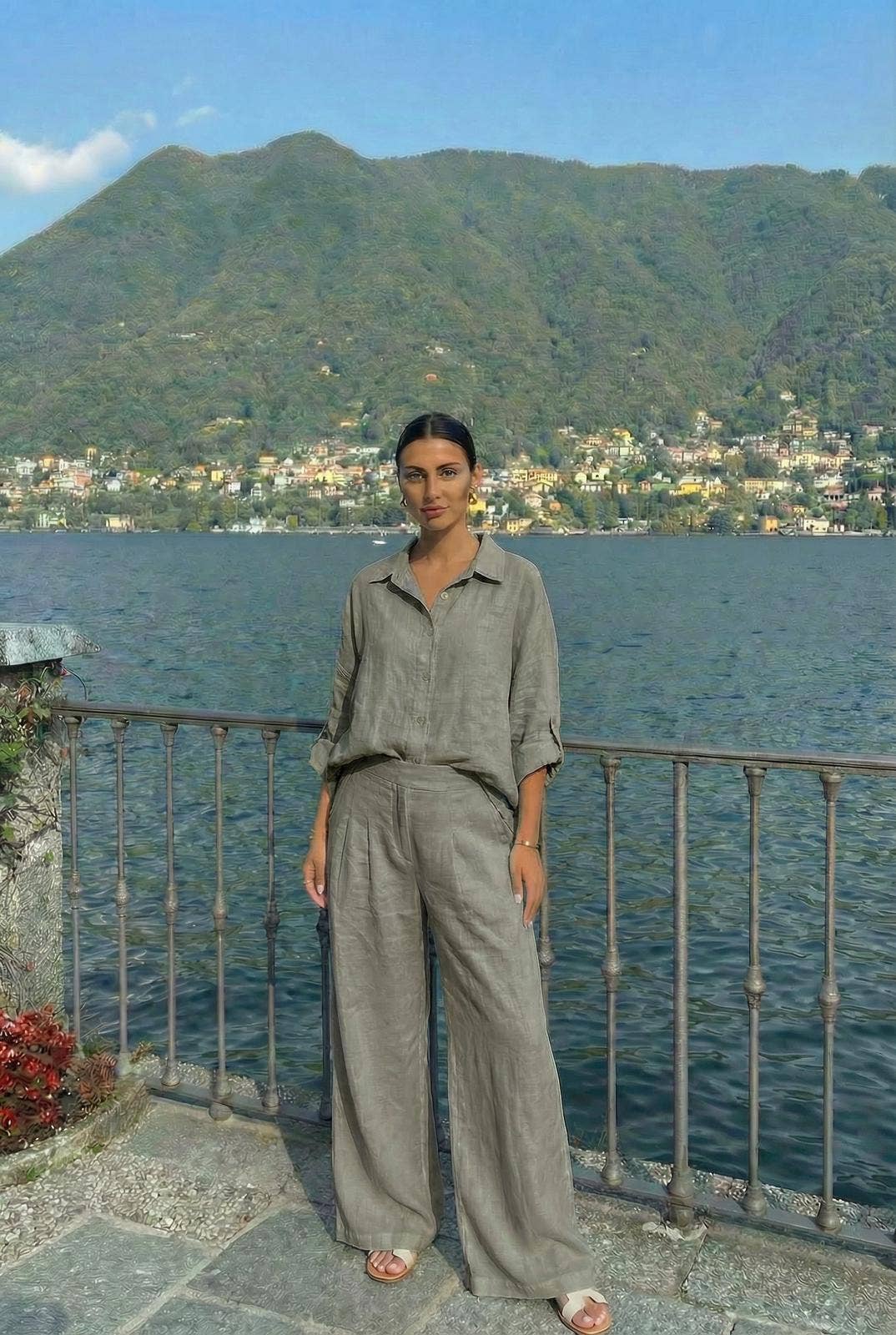 Chemise23806 En Lin Portée Avec Le Pantalon27201