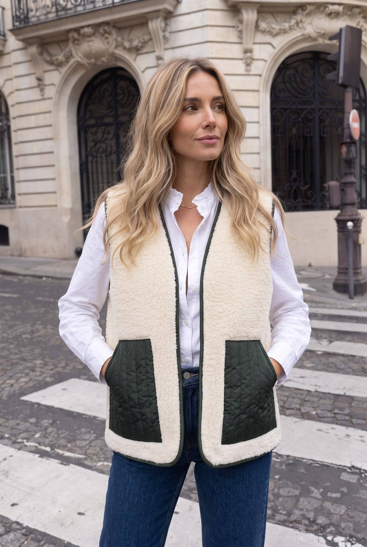 Gilet Effet Mouton Sans Manches Matelassé Écru - INCERTAINES