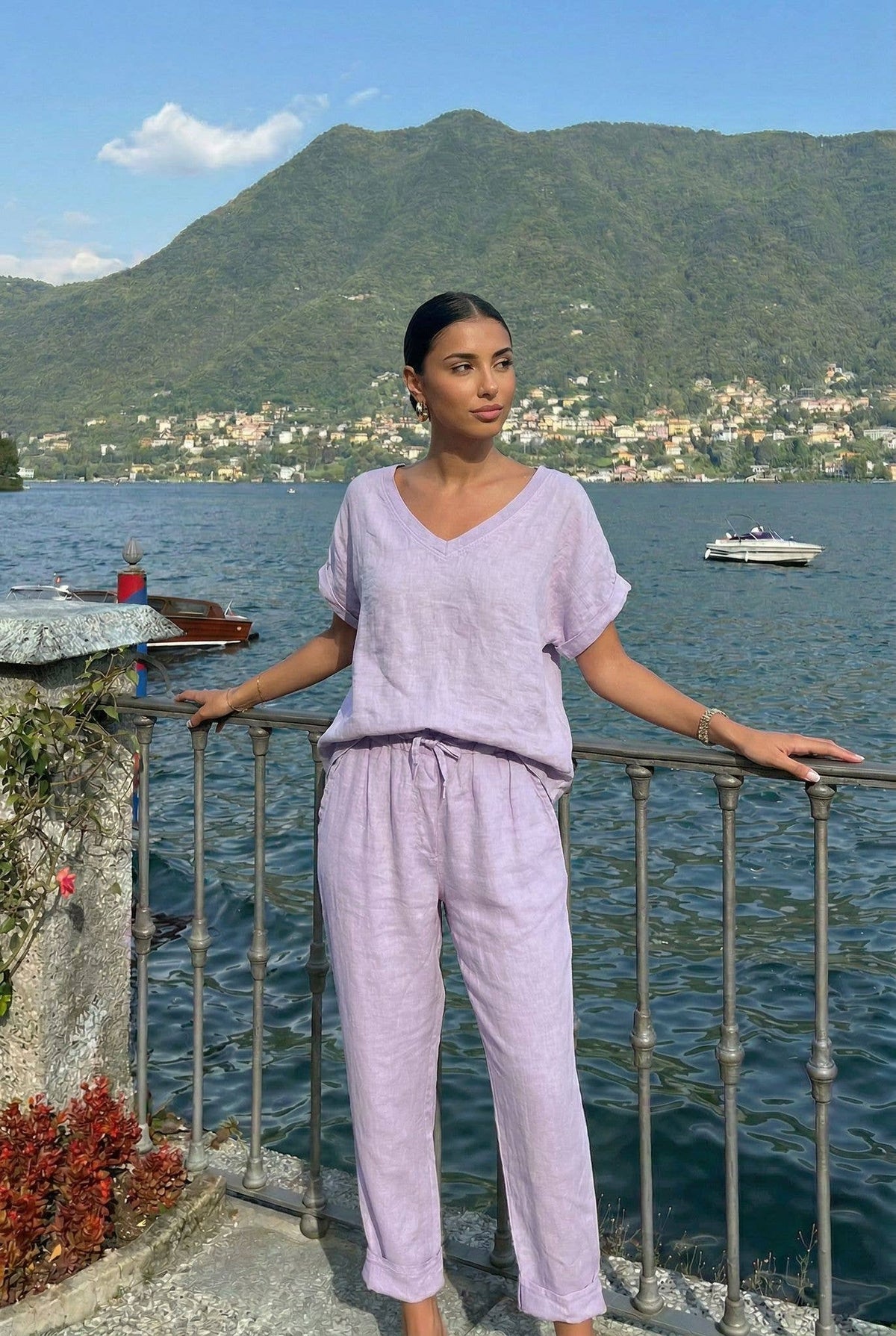 Pantalon En Lin Porté Avec Le Haut26429 Vendu Séparément