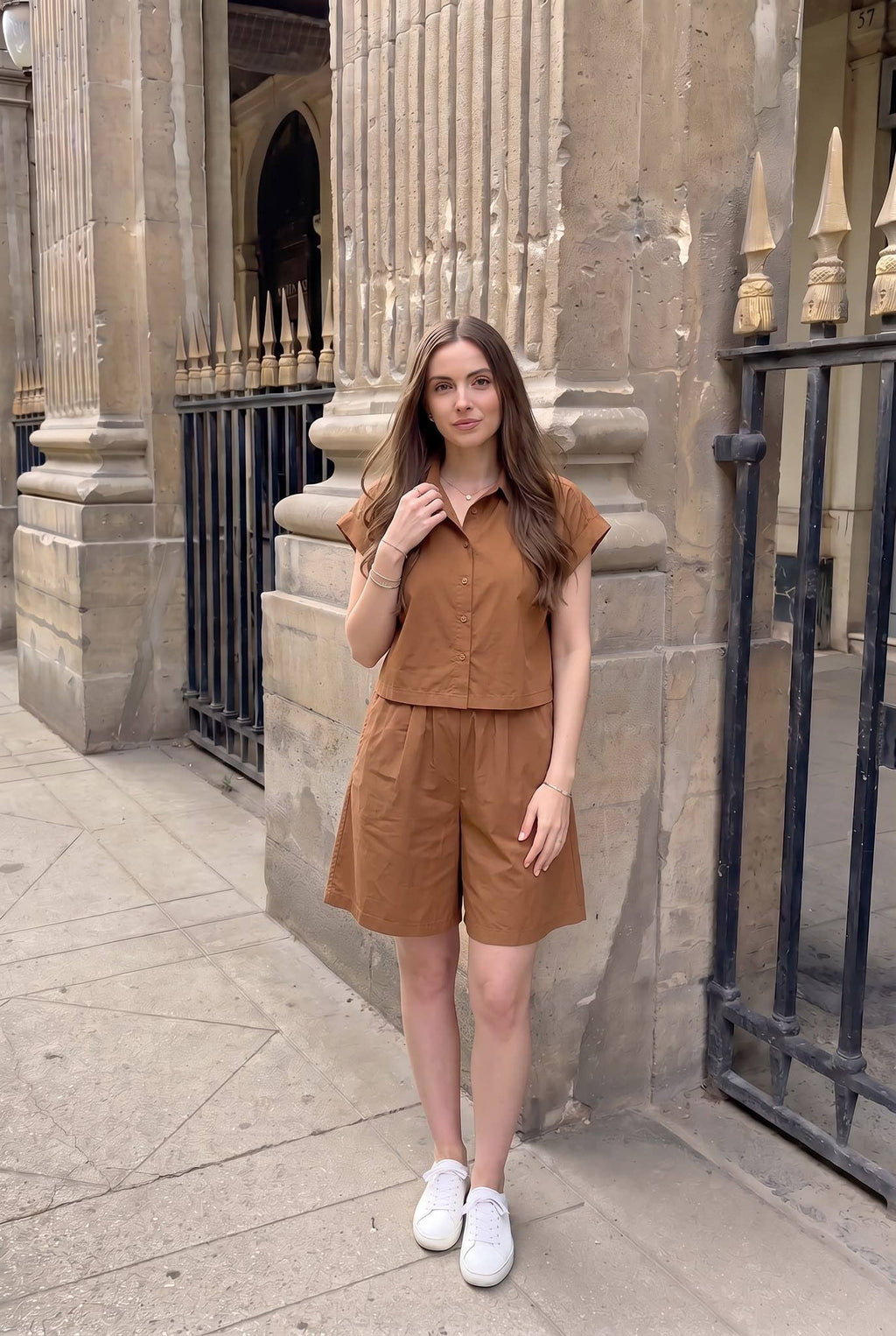 Short Popeline Oversize Porté Avec Le Haut Vendu Séparément