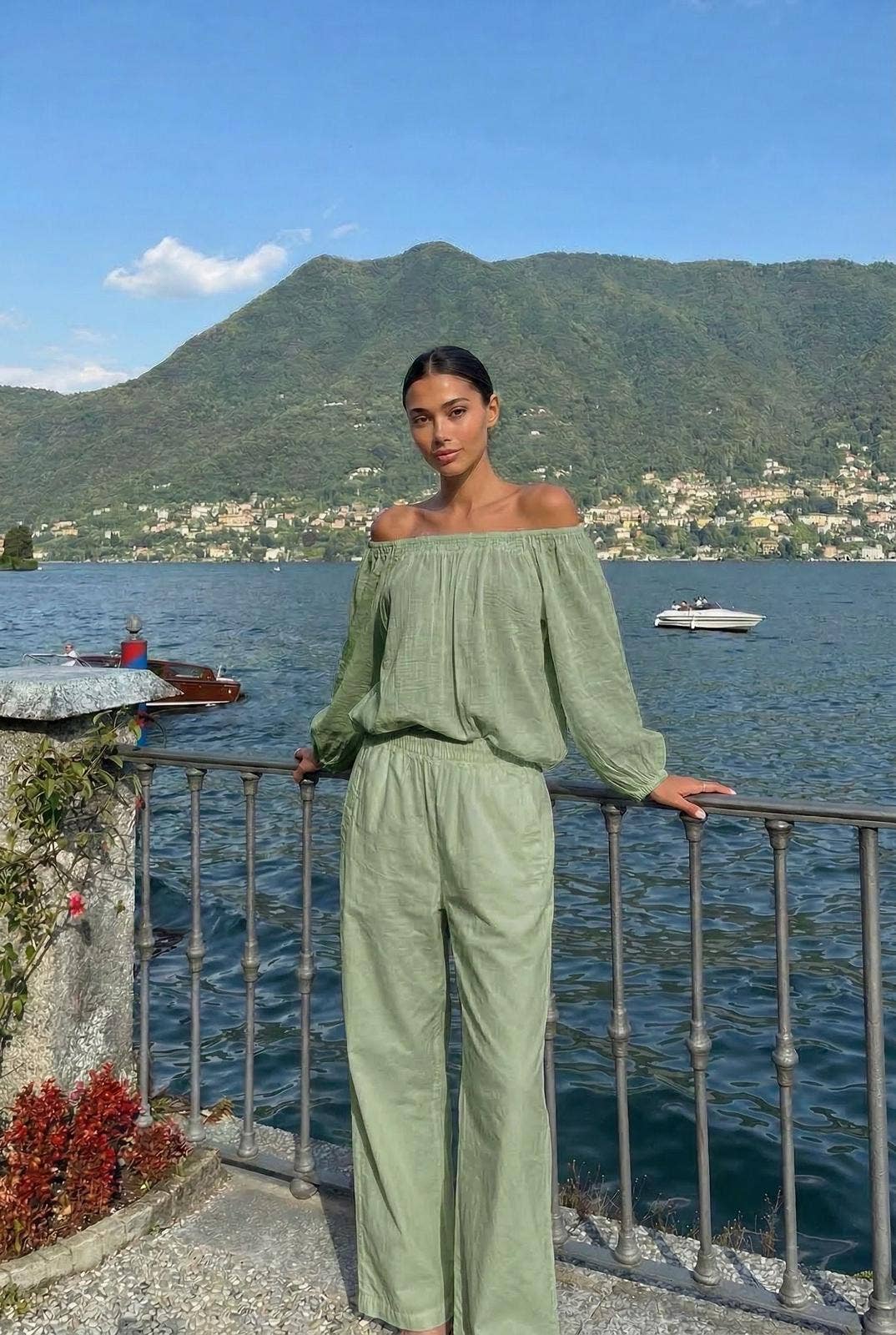 Haut En Voile De Coton Porté Avec Le Pantalon13633