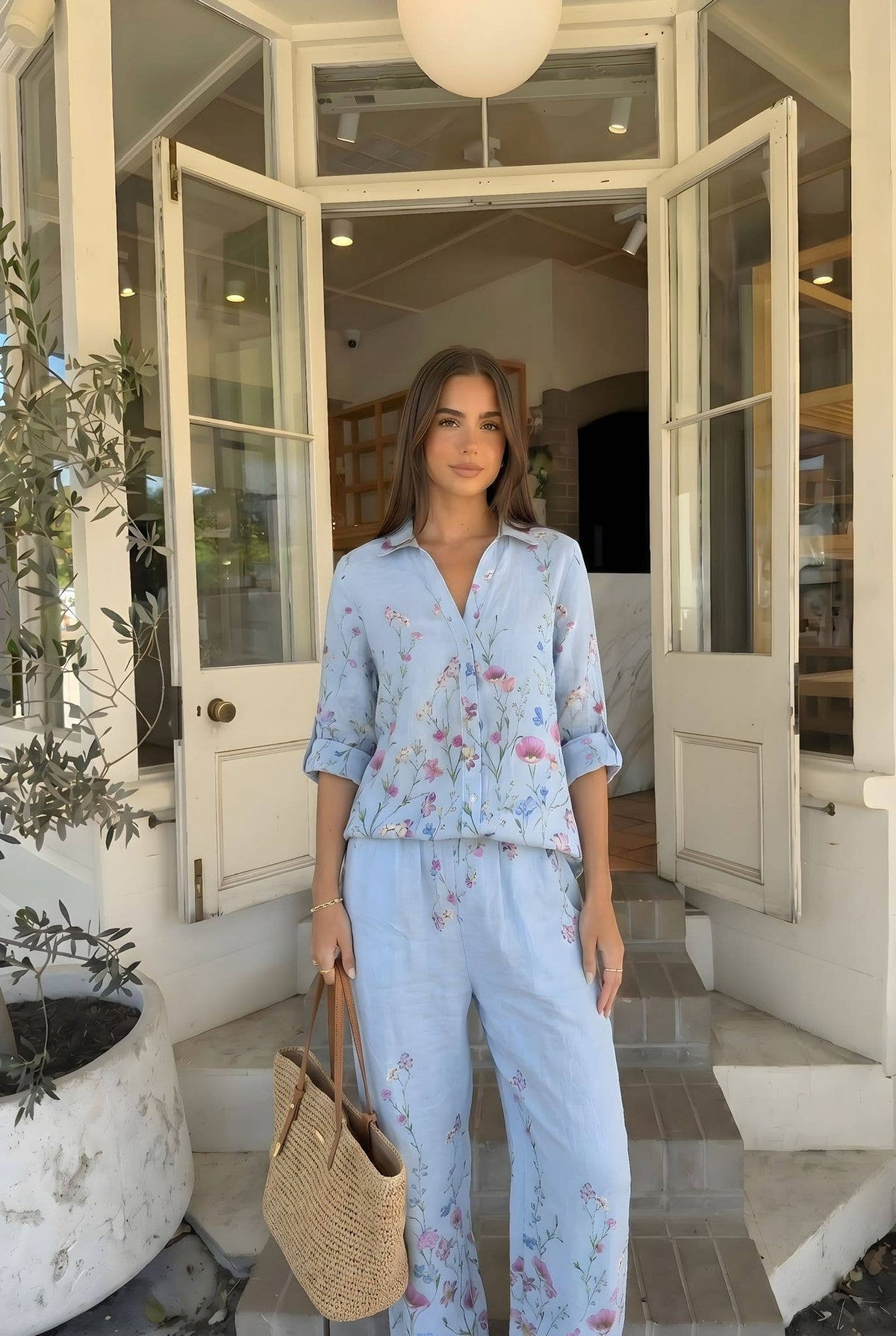 Chemise Imprimée Fleur Porté Avec Le Pantalon23848