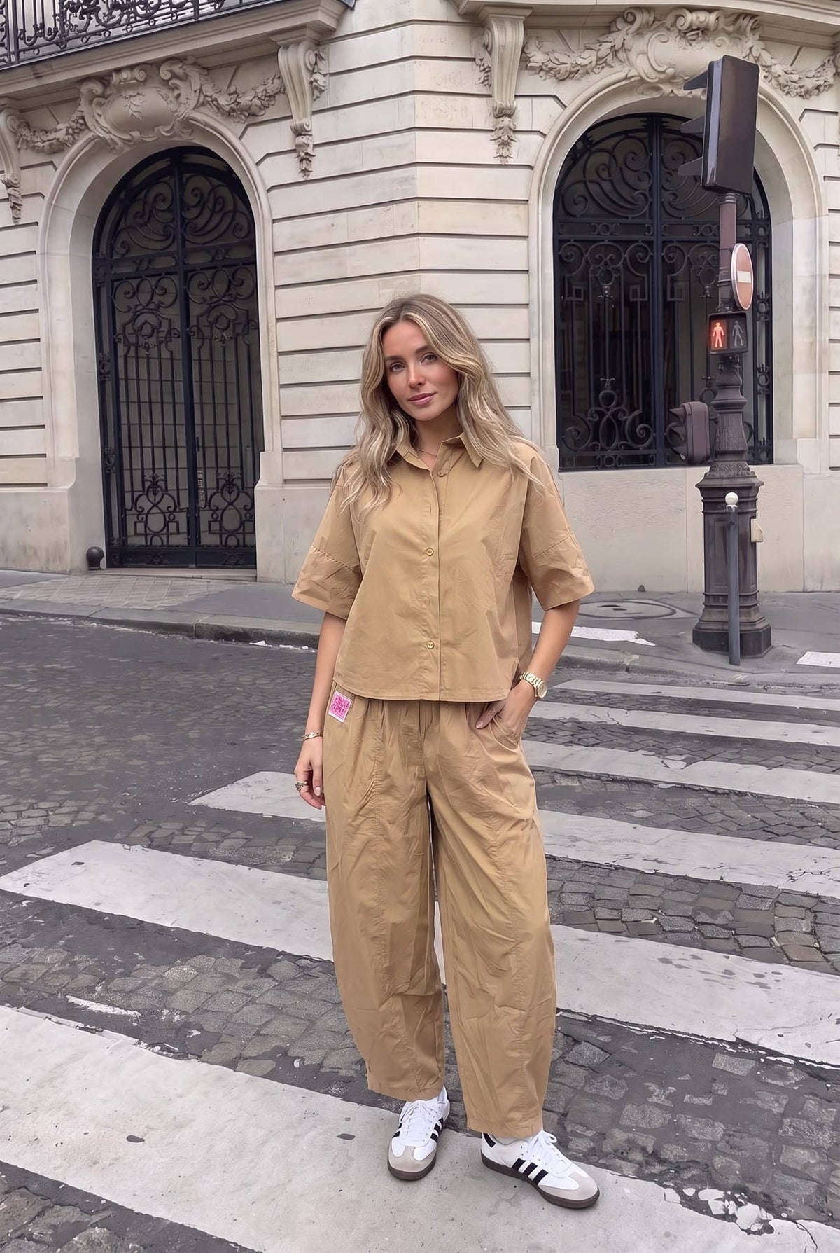 Chemise Popeline Coton Manches Courtes Oversize Porté Avec L