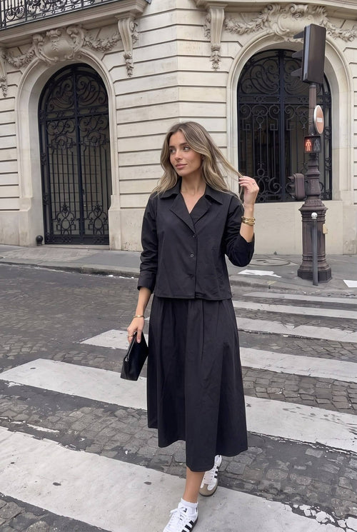 Chemise en Popeline Courte à Col Tailleur