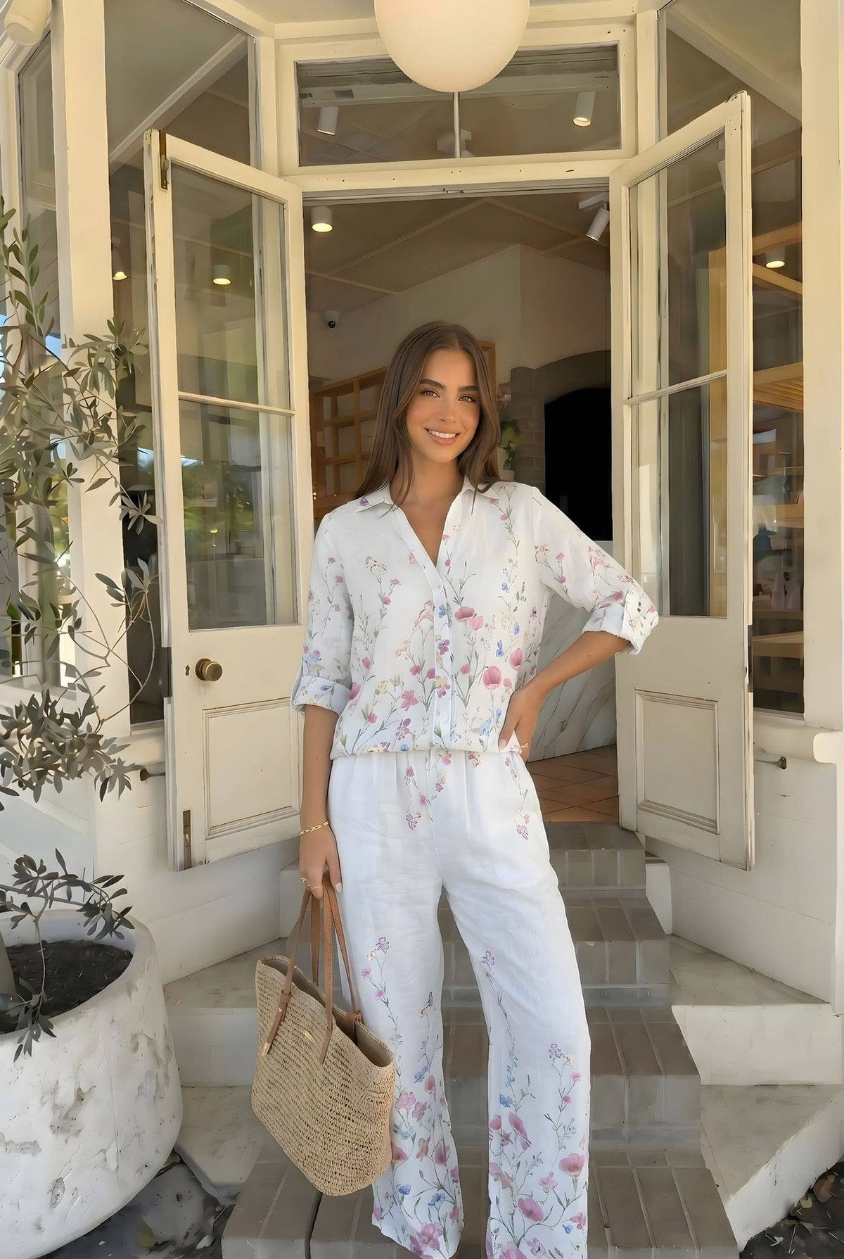Chemise Imprimée Fleur Porté Avec Le Pantalon23848
