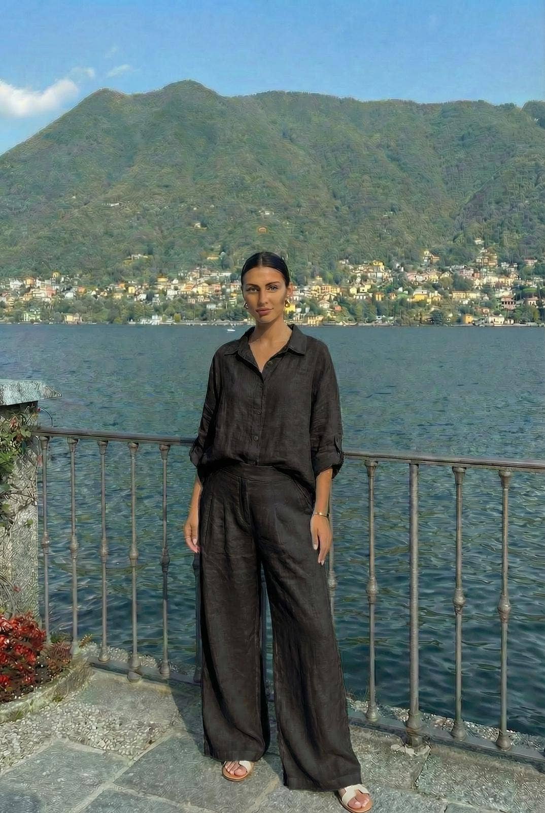Chemise23806 En Lin Portée Avec Le Pantalon27201