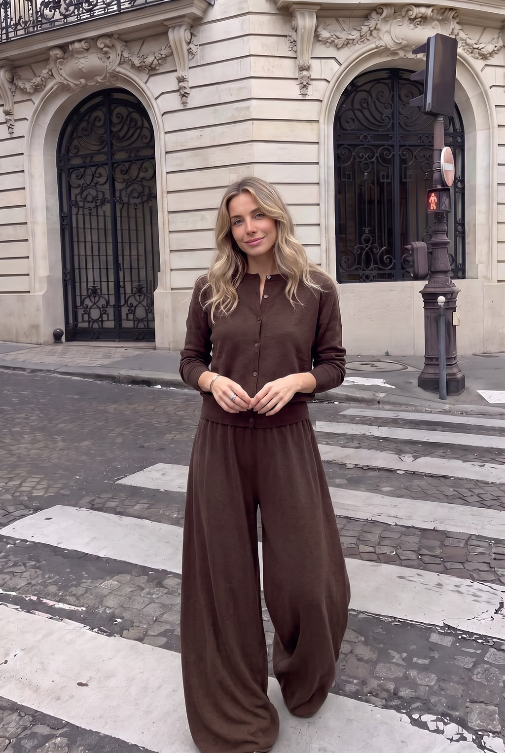 Pantalon en Cachemire Large en Maille Douce