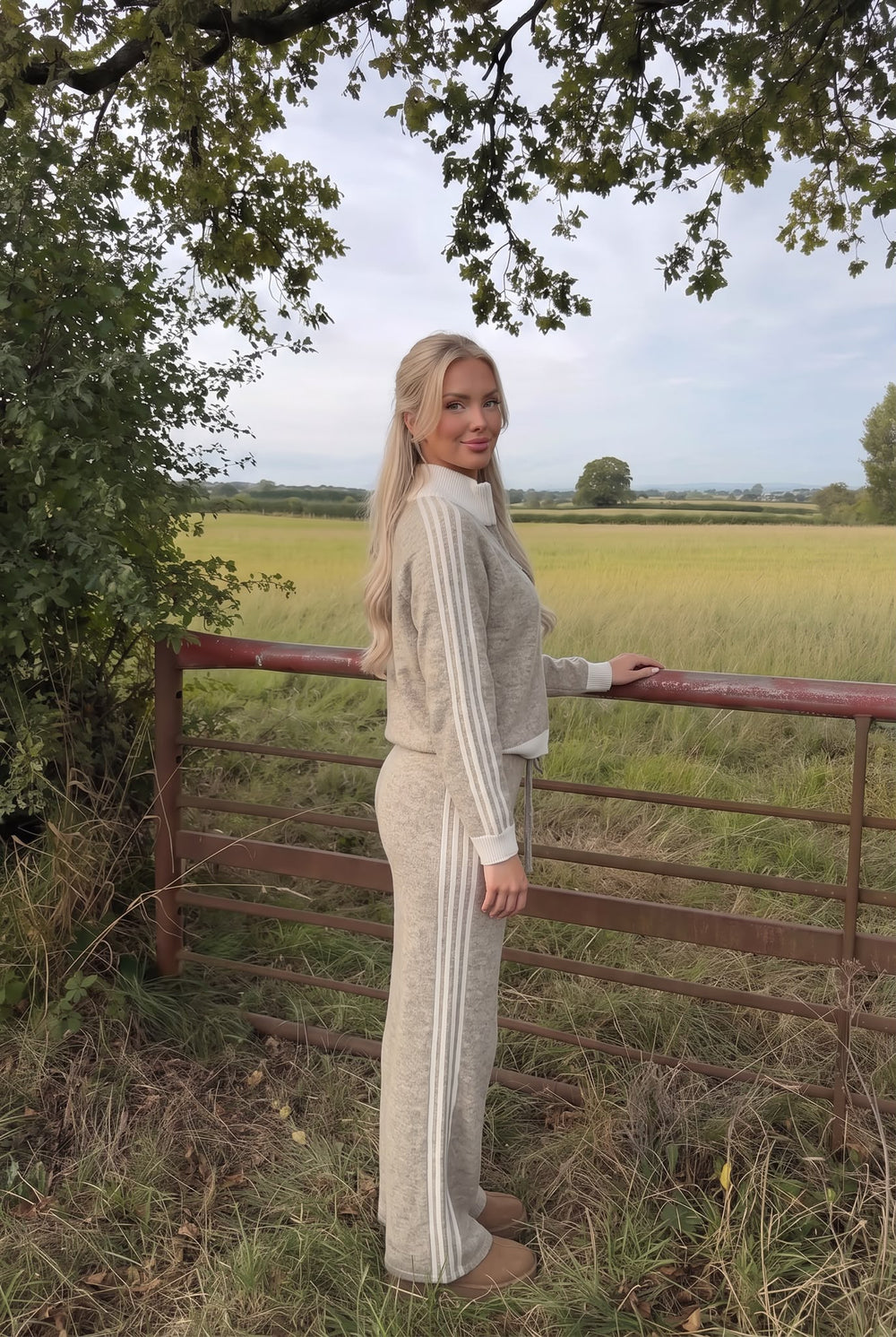 Pantalon Large en Laine à Bandes Sportswear