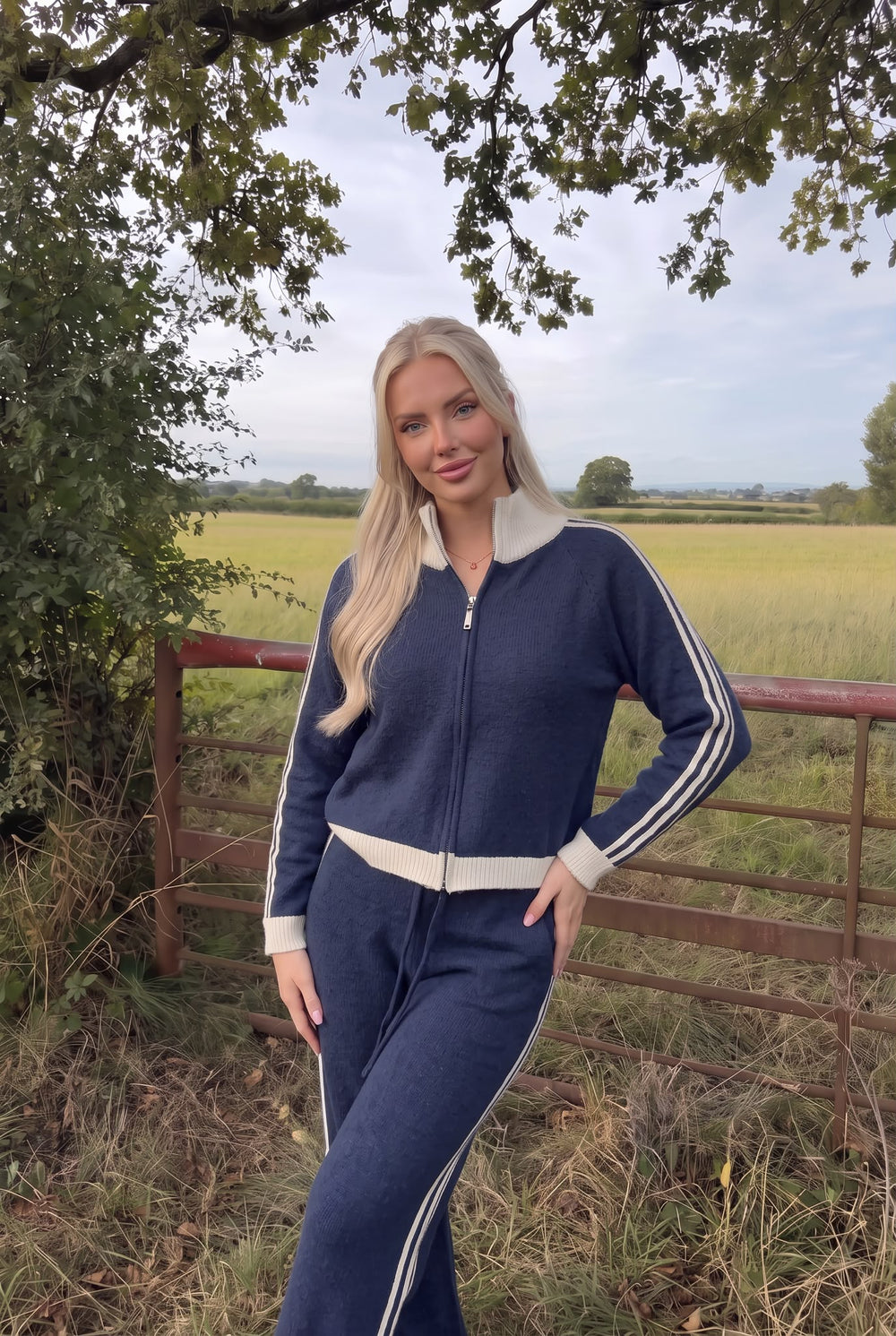Pantalon Large en Laine à Bandes Sportswear