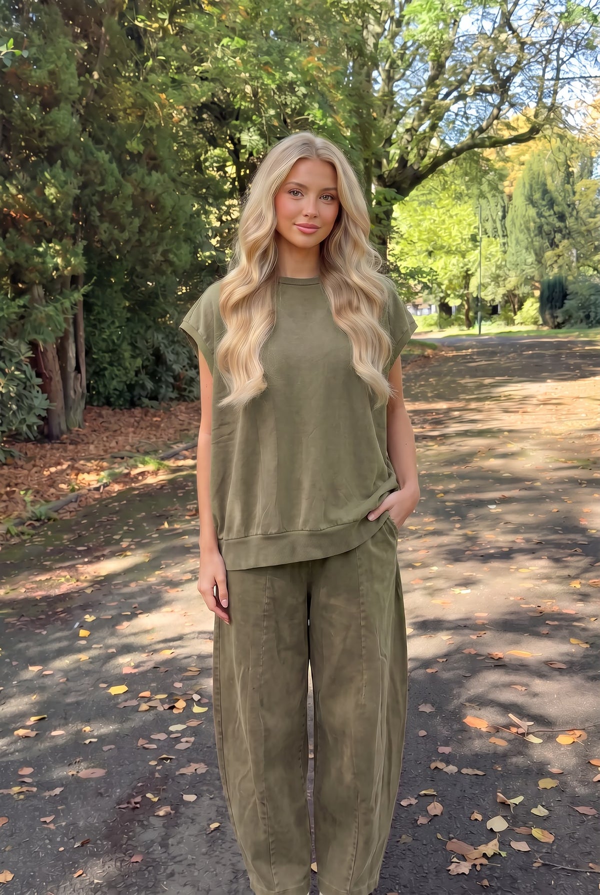 Pantalon Large en Coton Délavé