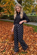 Pantalon en Coton Imprimé Pois à Taille Élastiquée et Poches