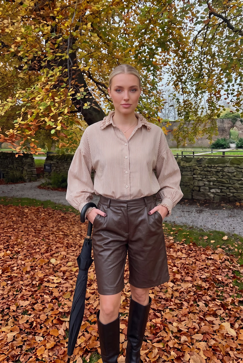 Chemise en Coton Rayée à Col Effilochés