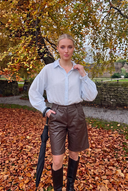 Chemise en Coton Rayée à Col Effilochés
