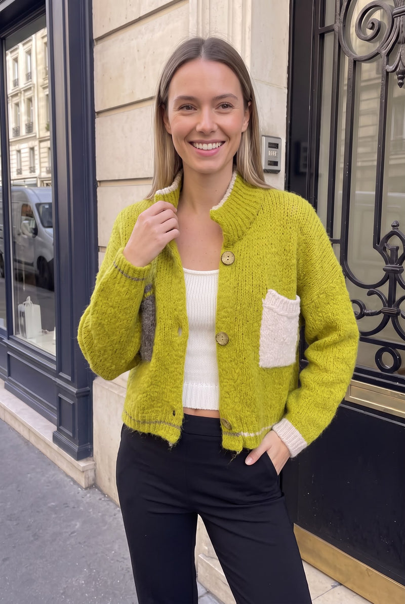 Gilet en Laine Épaisse à Poches et Boutons Travaillés