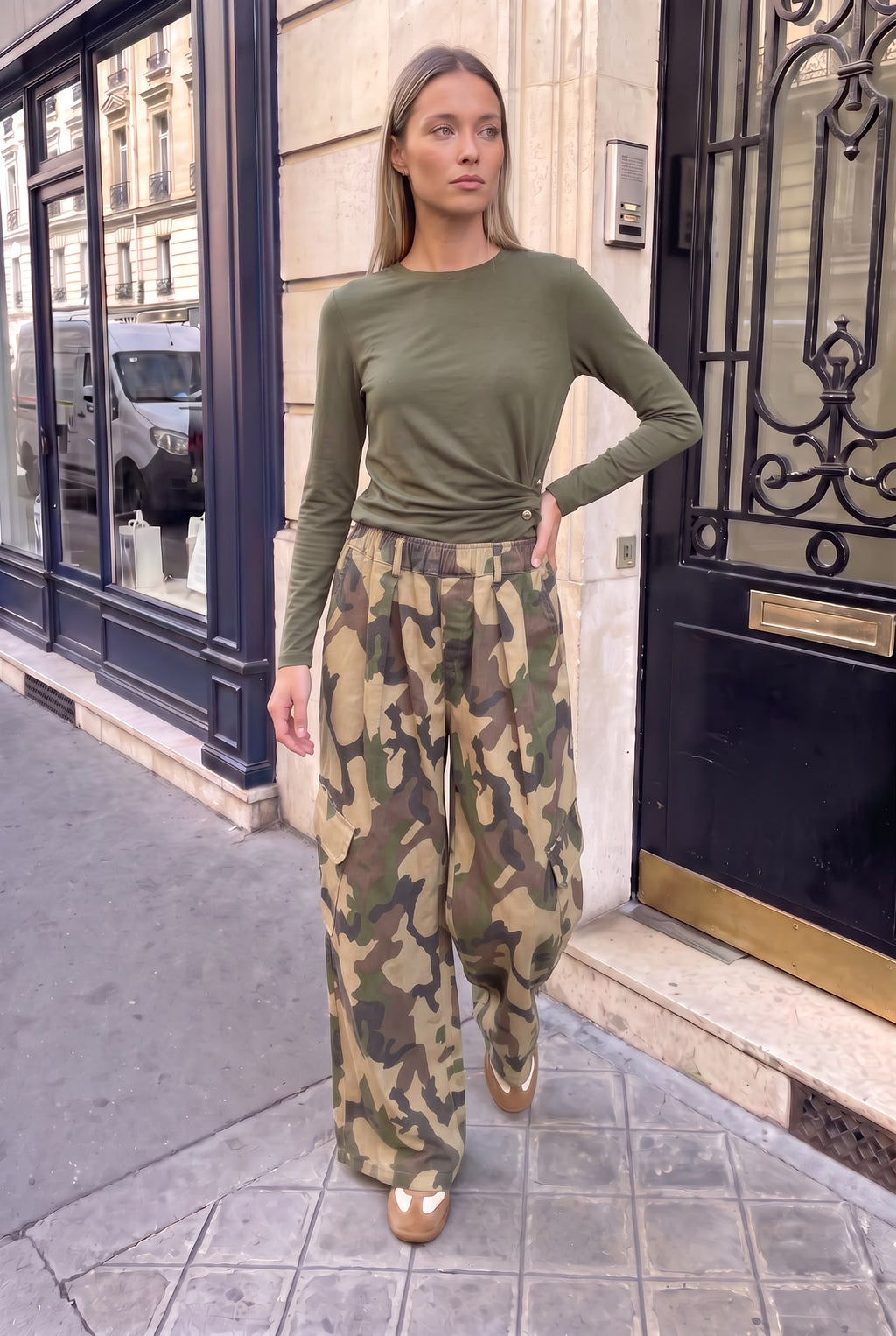 Pantalon en Coton Cargo Camouflage
