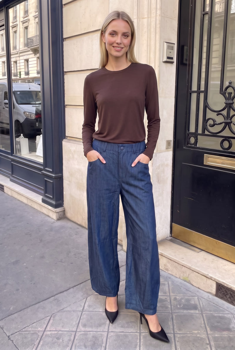 Pantalon en Tencel Wide Leg Effet Denim