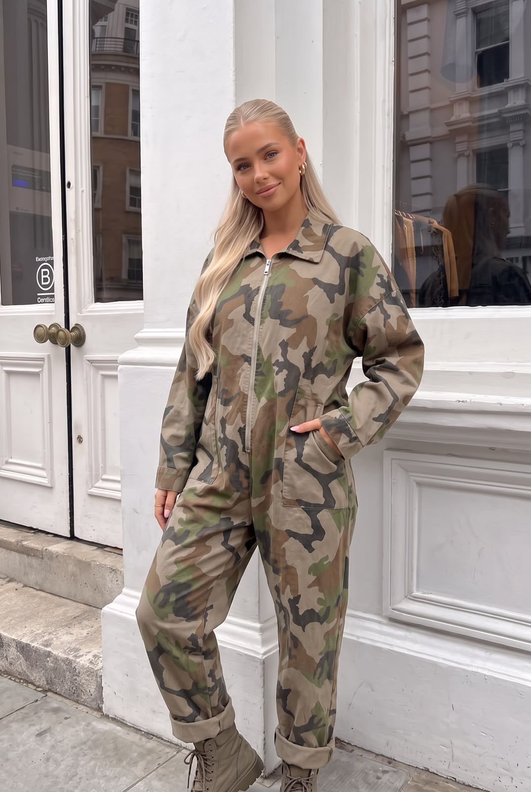 Combinaison Pantalon en Coton Imprimé Camouflage